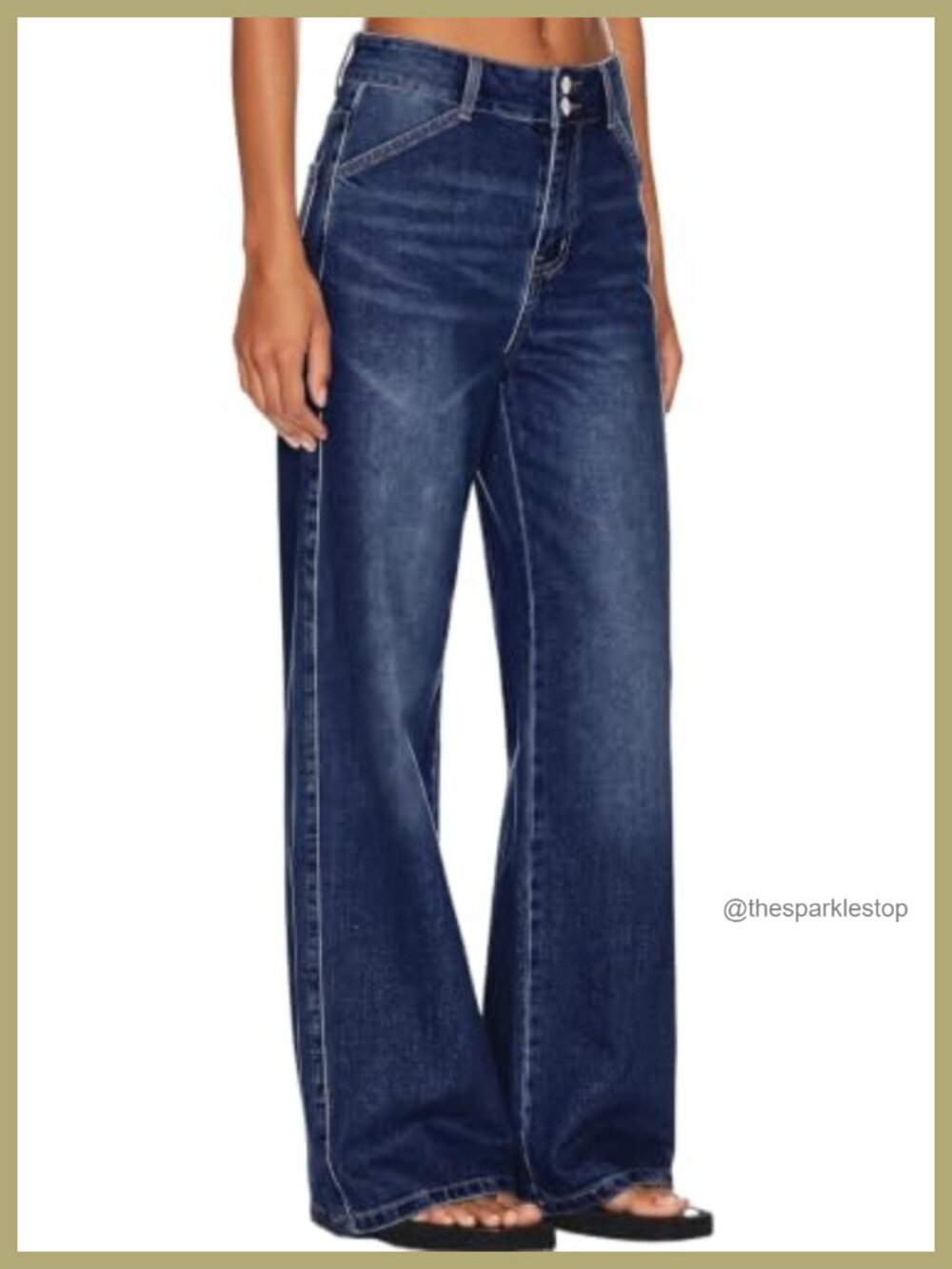 Wide Leg High Waisted Jeans Double Button Tummy Control Stretch Denim